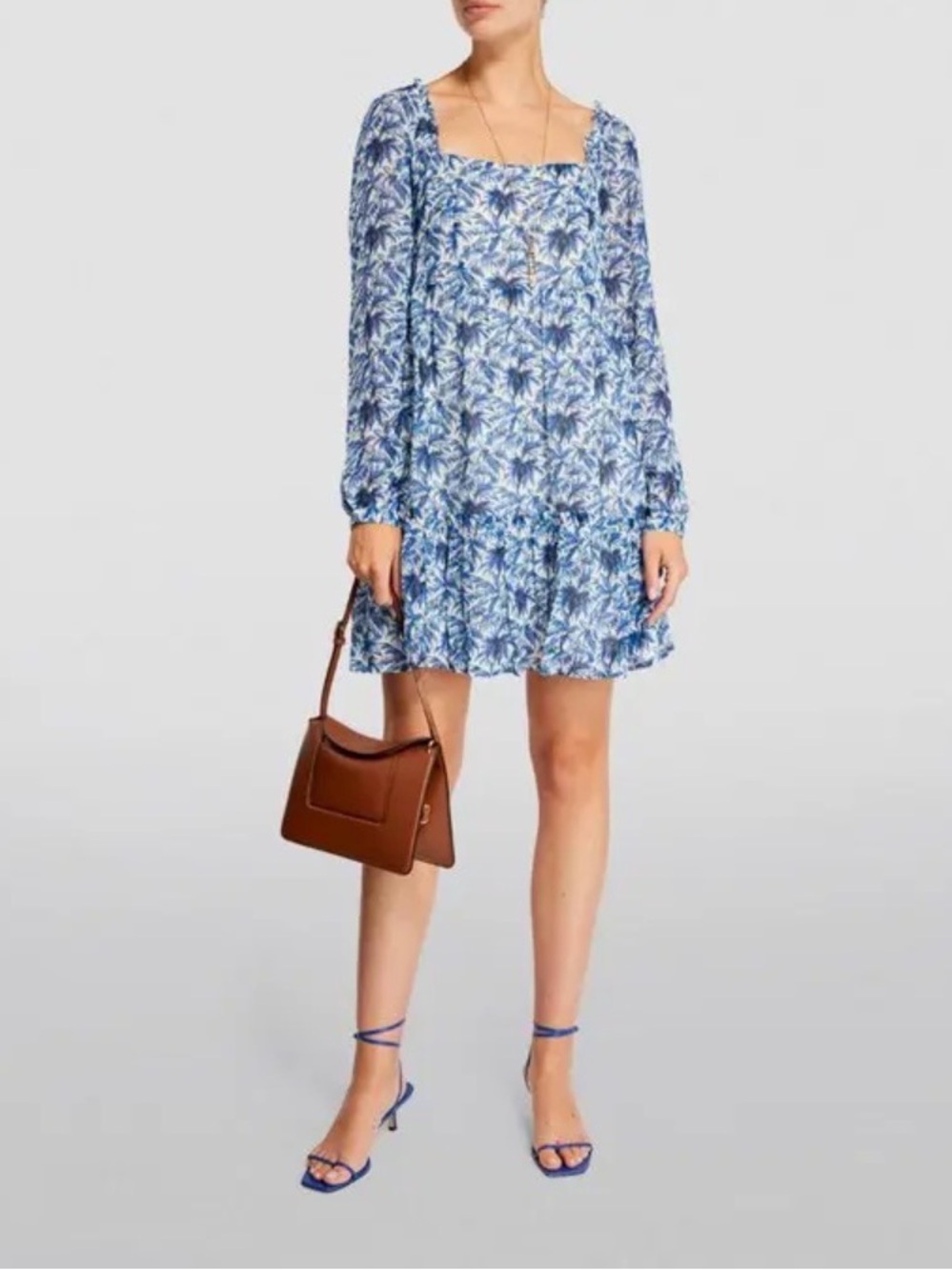 Paige Ashlen Silk Mini Dress Size 2 | Blue Tropical Print Romantic Boho Luxe